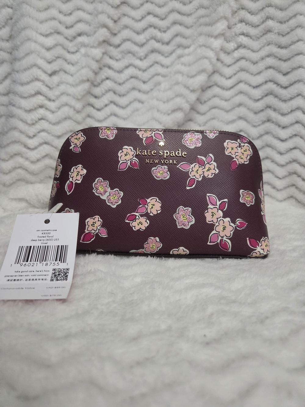kate spade Floral Zip Cosmetic Pouch - Burgundy Pink